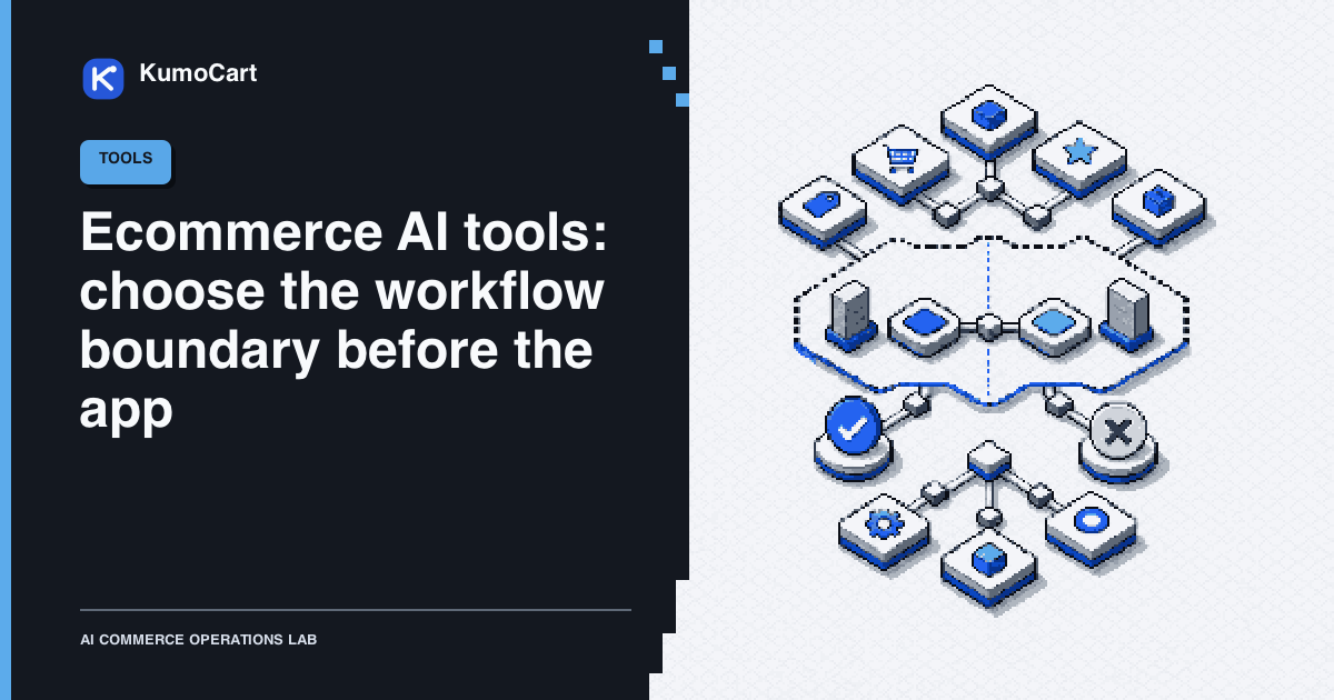 A 16-bit pixel-art isometric workflow board with connected modular tiles, a gray X token, and a blue check token.